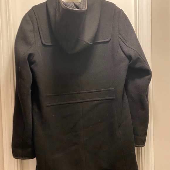 COLE HANN PEACOAT WOOL BLEND LEATHER TRIM & HOOD - Picture 2 of 11